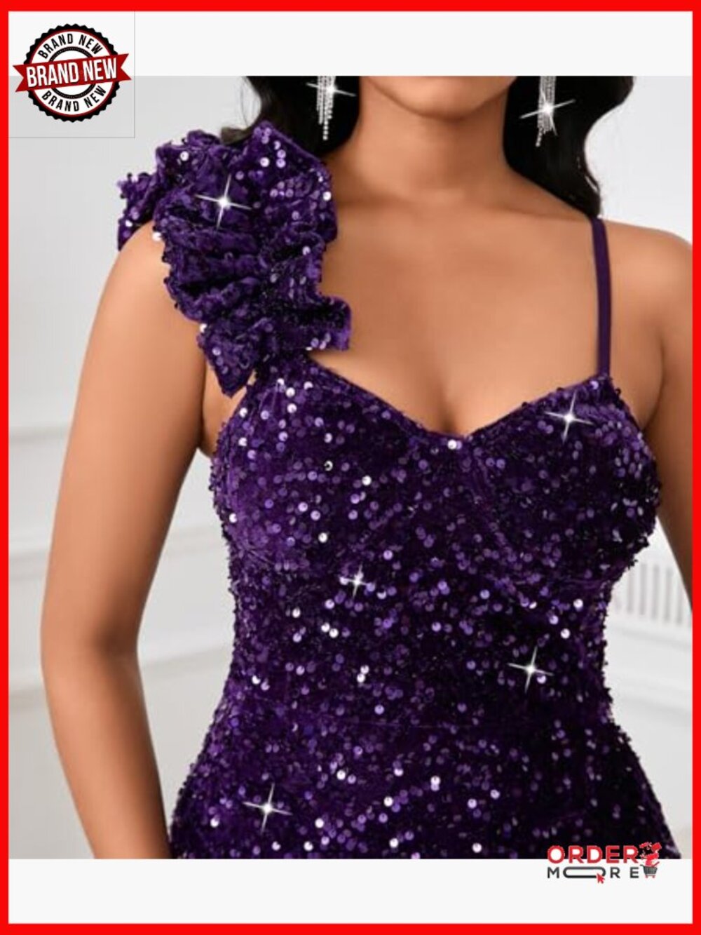 Elegant Sequin Mermaid Bodycon Maxi Dress with Ruffled Hem - Picture 6 of 7